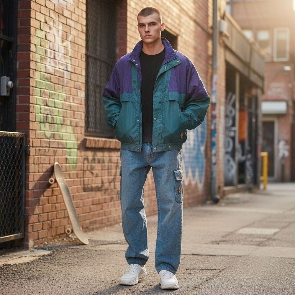 Vintage 80s 90s Sun Ice Ski Jacket Men's L Teal Purple Colorblock Retro